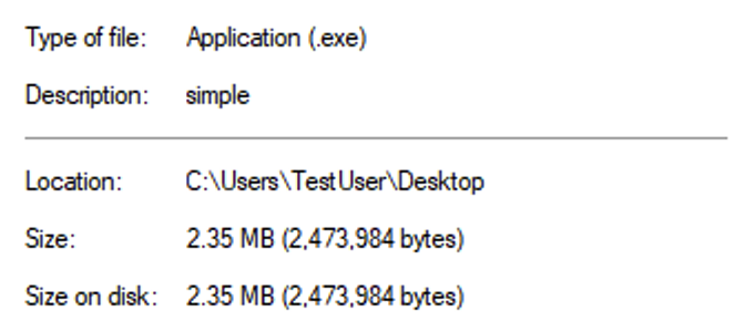 simple.exe size